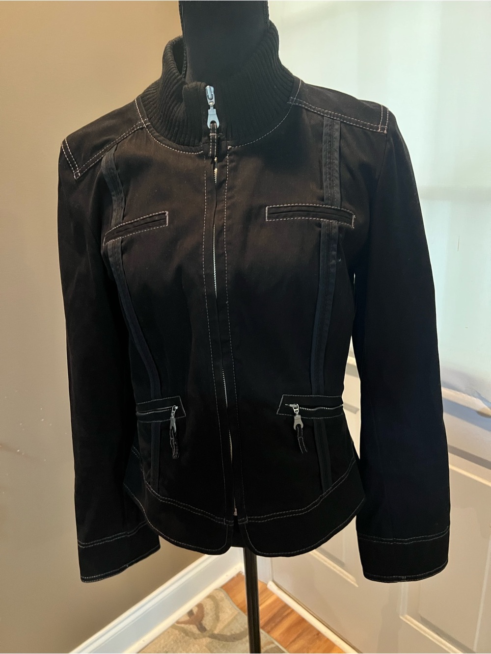 LOFT Black Zip-Up Jacket with Contrast Stitching